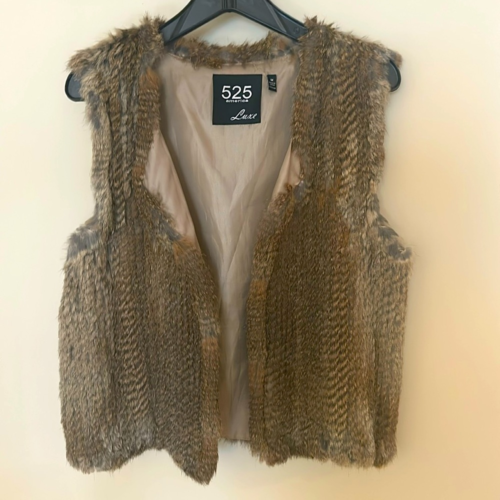 Brown/tan Rabbit fur vest by 525 America luxe size medium